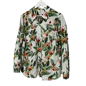 CHARTER CLUB LUXURY WMN XXLARGE 100% LINEN TROPICAL ANIMAL PRINT ROLL TAB BLOUSE